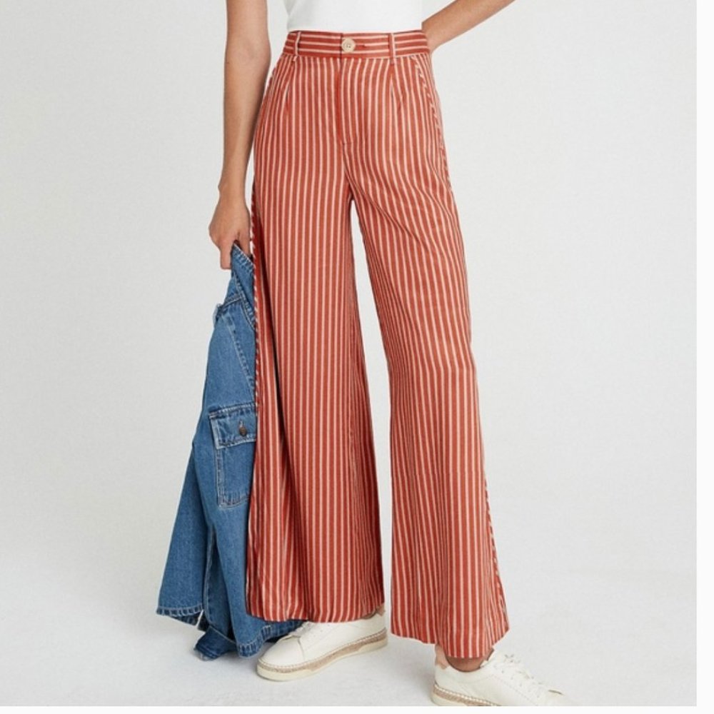 Alzira Wide-Leg Striped Peasant Hipster Hippie Art Deco Farm Chic Hip Boho Pants